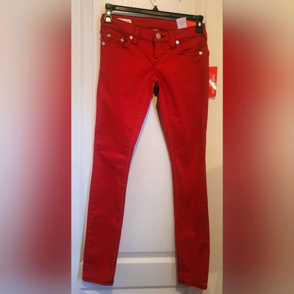 NWT True Religion red stella low-rise skinny jeans Size 26